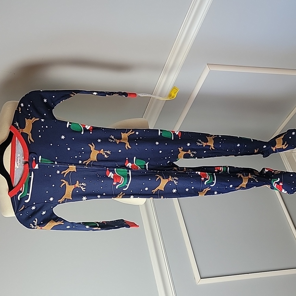 CARTER'S Santa Reindeer Christmas Holiday One Piece Full Zip Footed Pajamas NEW